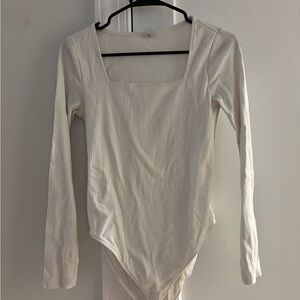 White square neck long sleeve bodysuit